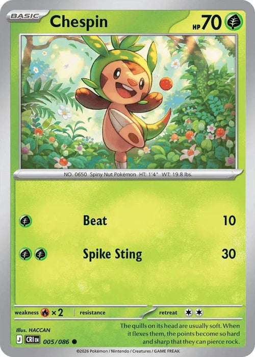 Chespin - Chaos Rising (005/086 Reverse Holo) — Single | God Pack Collection